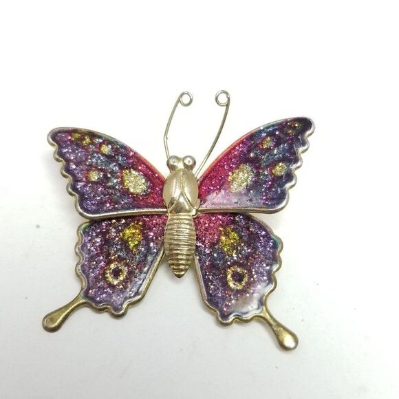 Vintage Purple Sparkly Butterfly Brooch, Insect Lapel Pin, Colorful, Estate - Picture 5 of 6